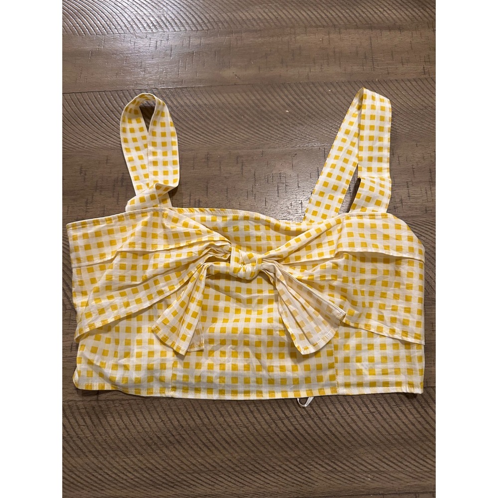ZARA Yellow Gingham Bow-Front Crop Top - Size L